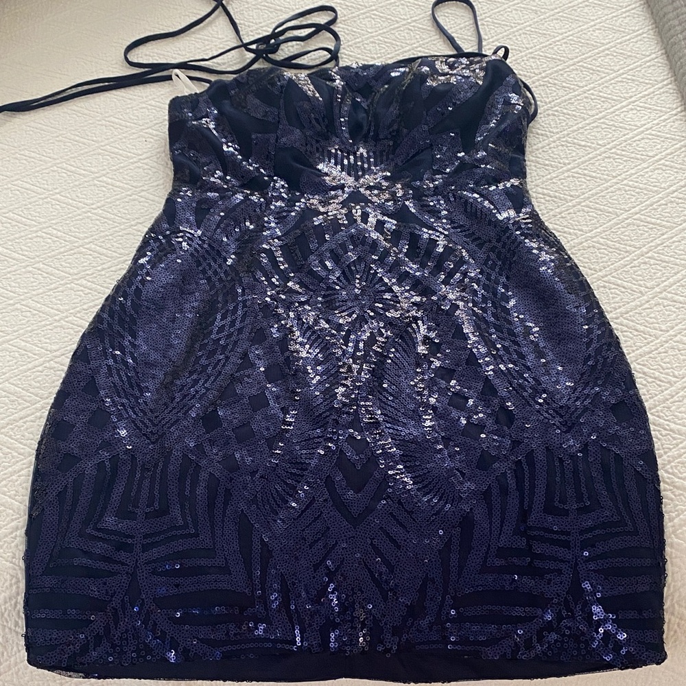 Elegant Navy Sequin Dress